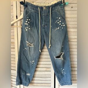 Mixed Up Cotton Distressed Utility Jeans